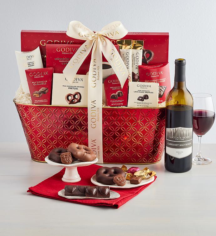 Godiva Decadence Gift Basket with Wine - Supreme